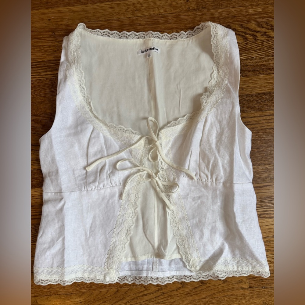 Reformation White Lace-Trim Camisole